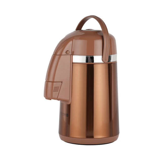 2.5L Thermic Airpot Flask – RF12132 | Double Wall Vacuum Insulated Airpot | 360° Rotating Base | Keeps Drinks Hot for 18 Hours & Cold for 24 Hours | Stainless Steel | Brown Product Description