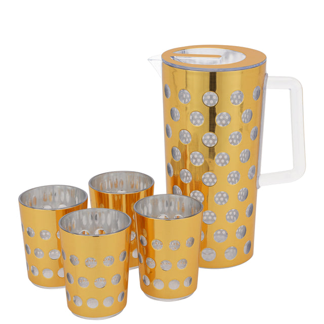 Royalford 5-Piece Water Jug Set- RF12165| Premium-Quality Plastic Set with 2.5 L Water Jug and 4 400 ML Glasses| Unbreakable Jug with Lid for Juices, Squashes, Milk| Food Grade, Break-Resistant Multicolor