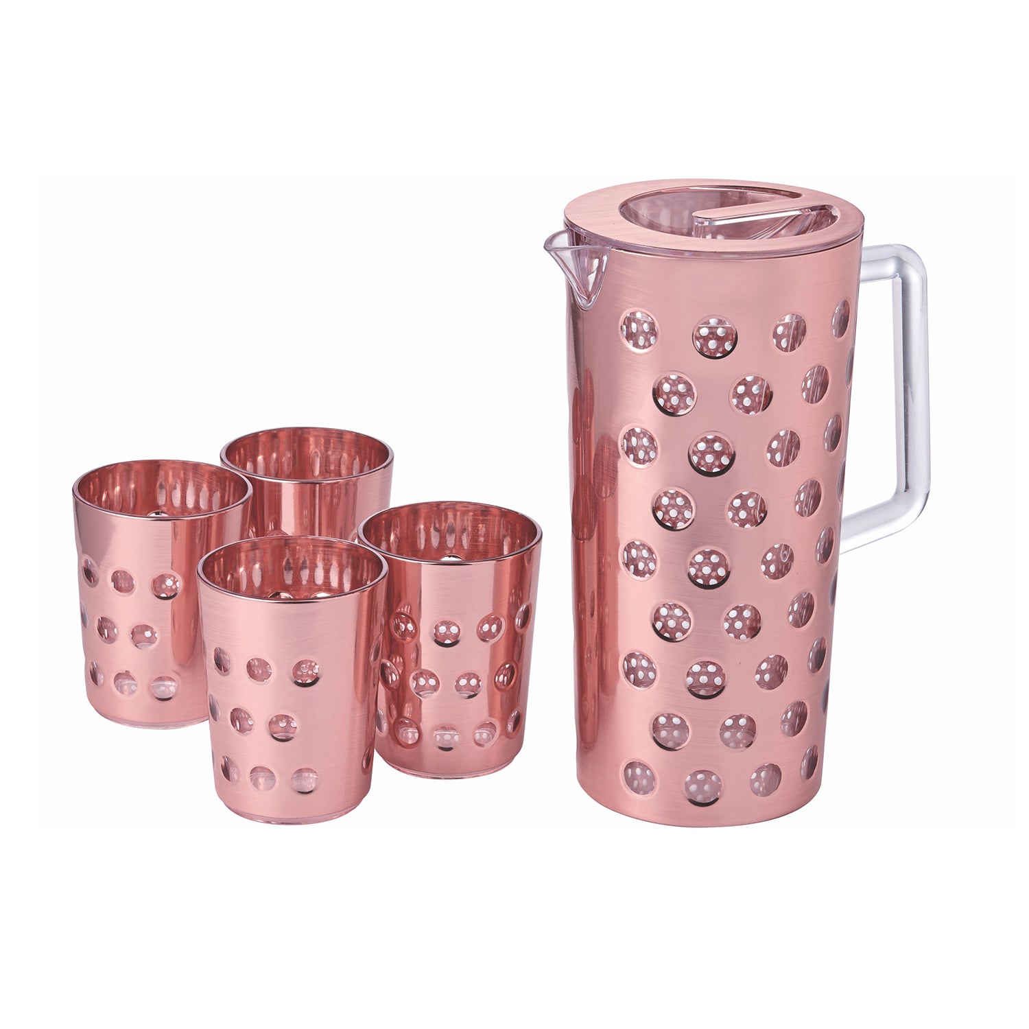 Royalford 5-Piece Water Jug Set- RF12165| Premium-Quality Plastic Set with 2.5 L Water Jug and 4 400 ML Glasses| Unbreakable Jug with Lid for Juices, Squashes, Milk| Food Grade, Break-Resistant Multicolor