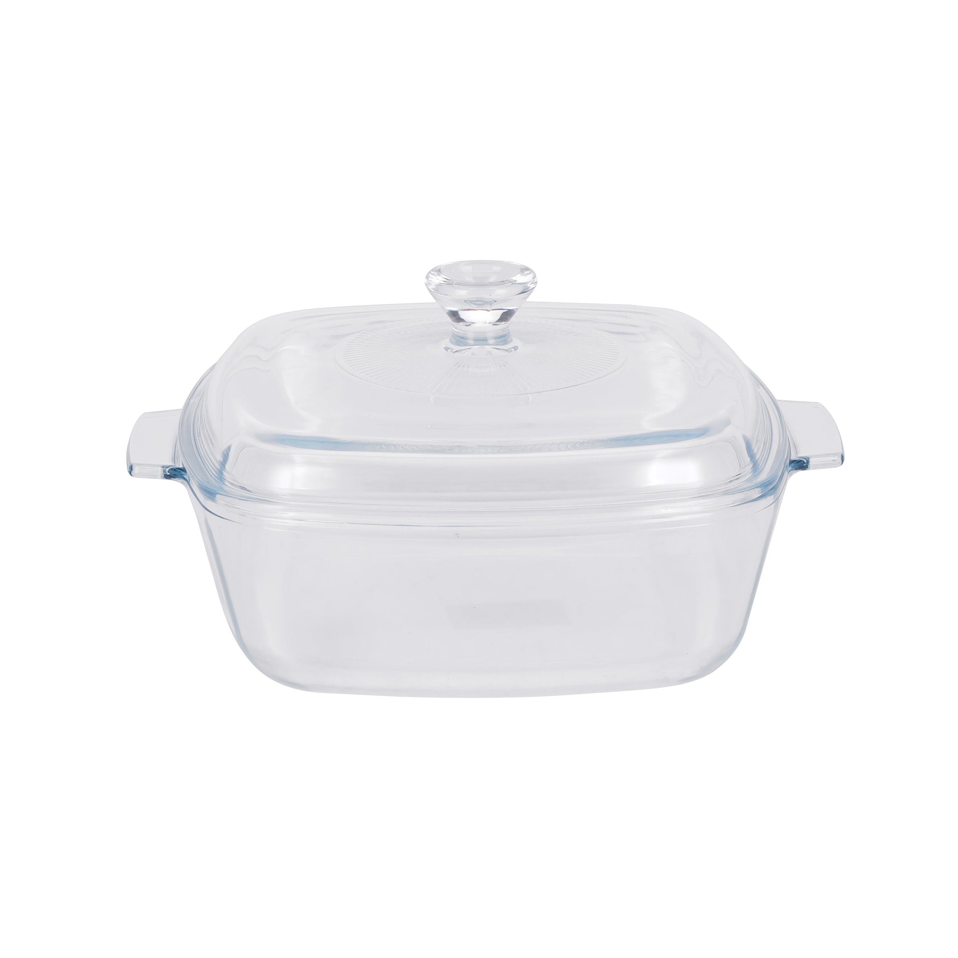 Royalford 1.5 L Glass Baking Dish with Lid-RF12200/ Square Tray Perfect for Baking and Serving/ Casserole with Easy Grab Handles and Knob/ Oven, Dishwasher and Freezer Safe Clear