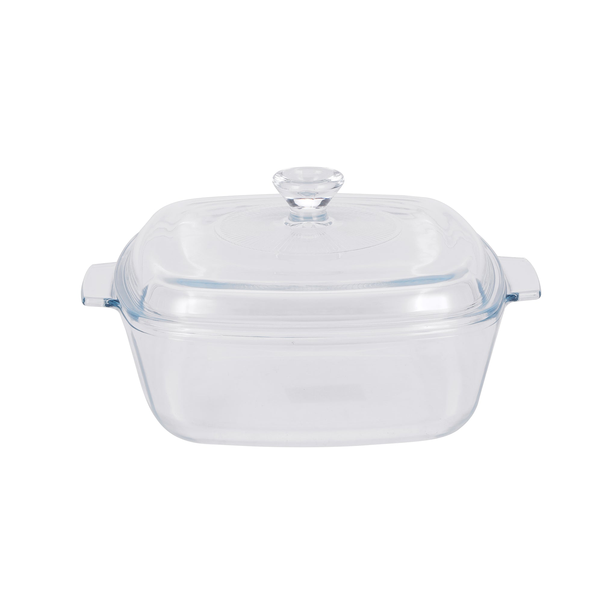 Royalford 1.5 L Glass Baking Dish with Lid-RF12200/ Square Tray Perfect for Baking and Serving/ Casserole with Easy Grab Handles and Knob/ Oven, Dishwasher and Freezer Safe Clear