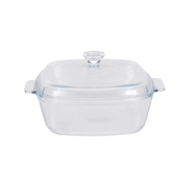 Royalford 1.5 L Glass Baking Dish with Lid-RF12200/ Square Tray Perfect for Baking and Serving/ Casserole with Easy Grab Handles and Knob/ Oven, Dishwasher and Freezer Safe Clear