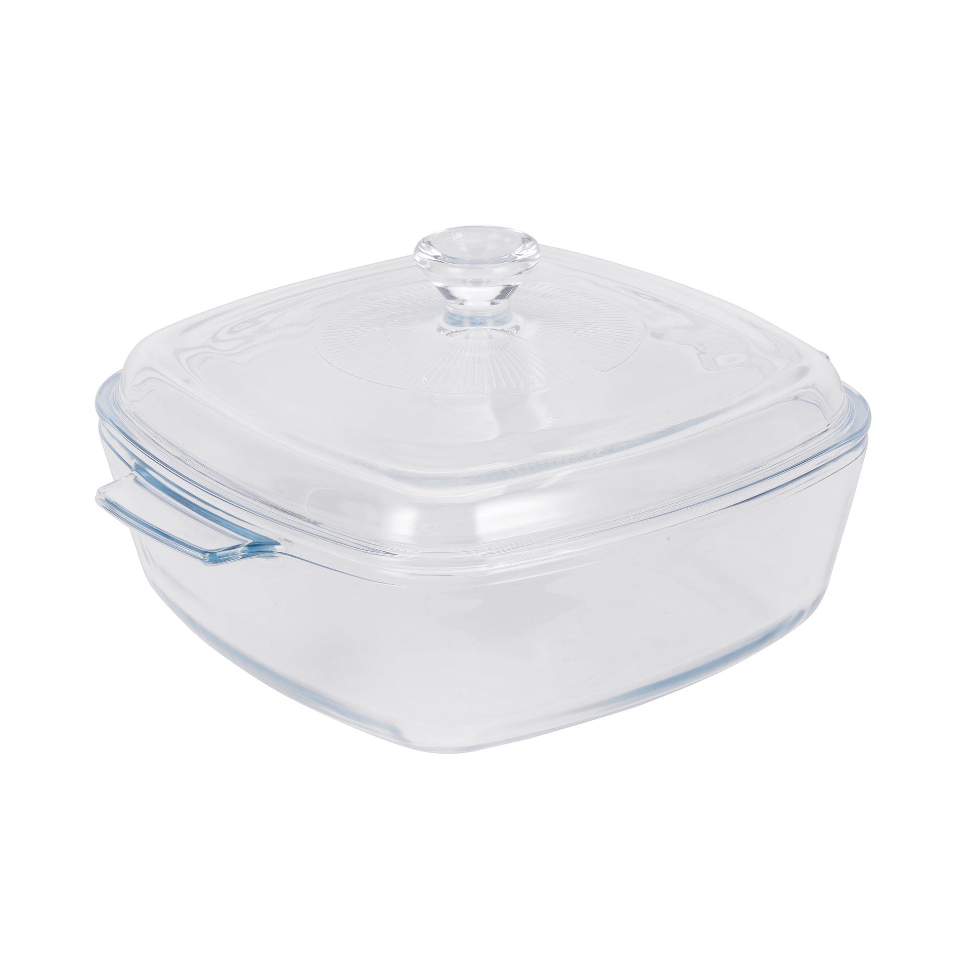 Royalford 1.5 L Glass Baking Dish with Lid-RF12200/ Square Tray Perfect for Baking and Serving/ Casserole with Easy Grab Handles and Knob/ Oven, Dishwasher and Freezer Safe Clear