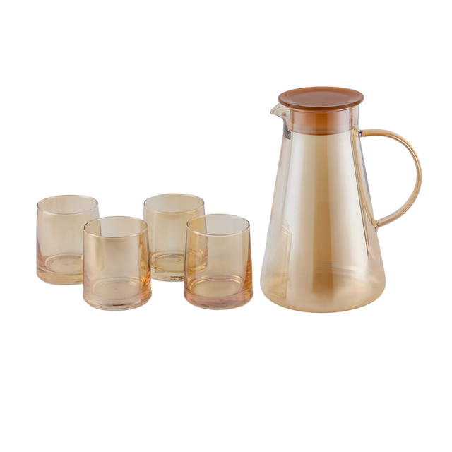 5-Piece Water Jug And Cup Set | Includes 1800 Ml Carafe And 4 260 Ml Glasses With Lid Clear