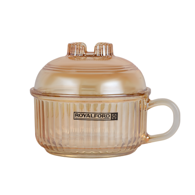Glass Bowl With Lid  Or Soda Lime Pot Side Handle Mug Design gold and transparent
