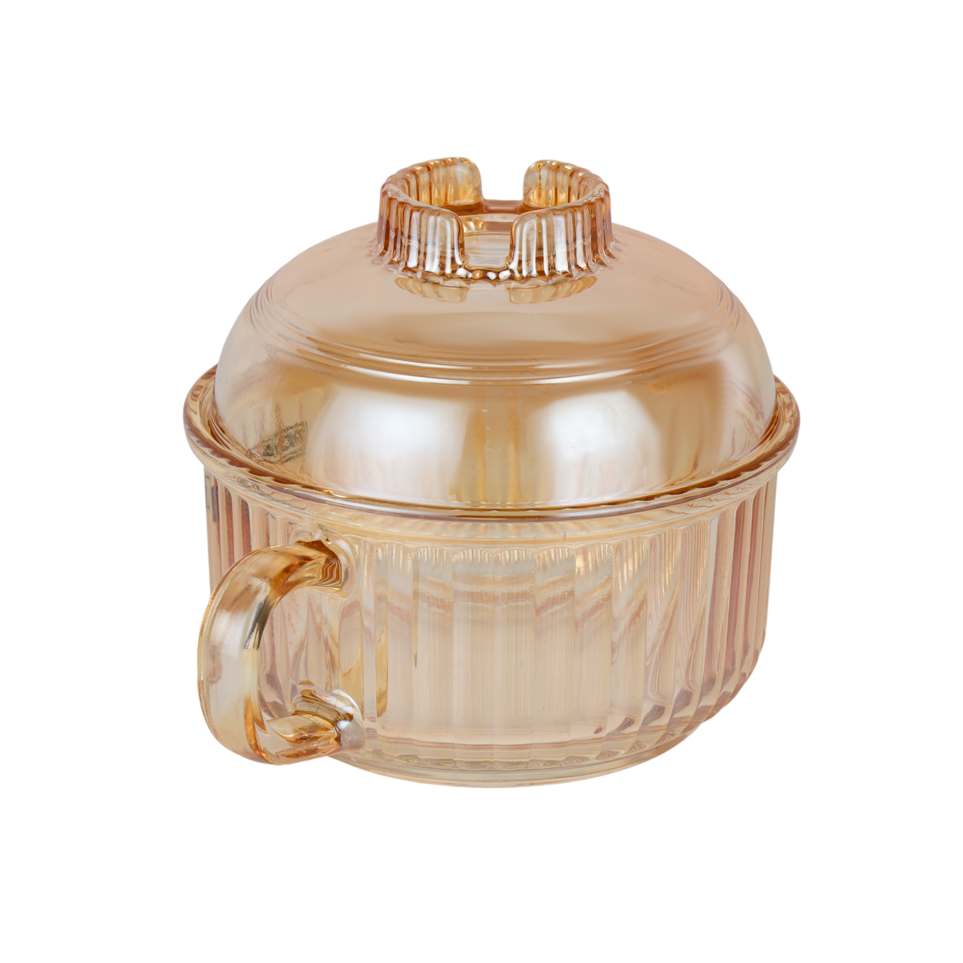 Glass Bowl With Lid  Or Soda Lime Pot Side Handle Mug Design gold and transparent