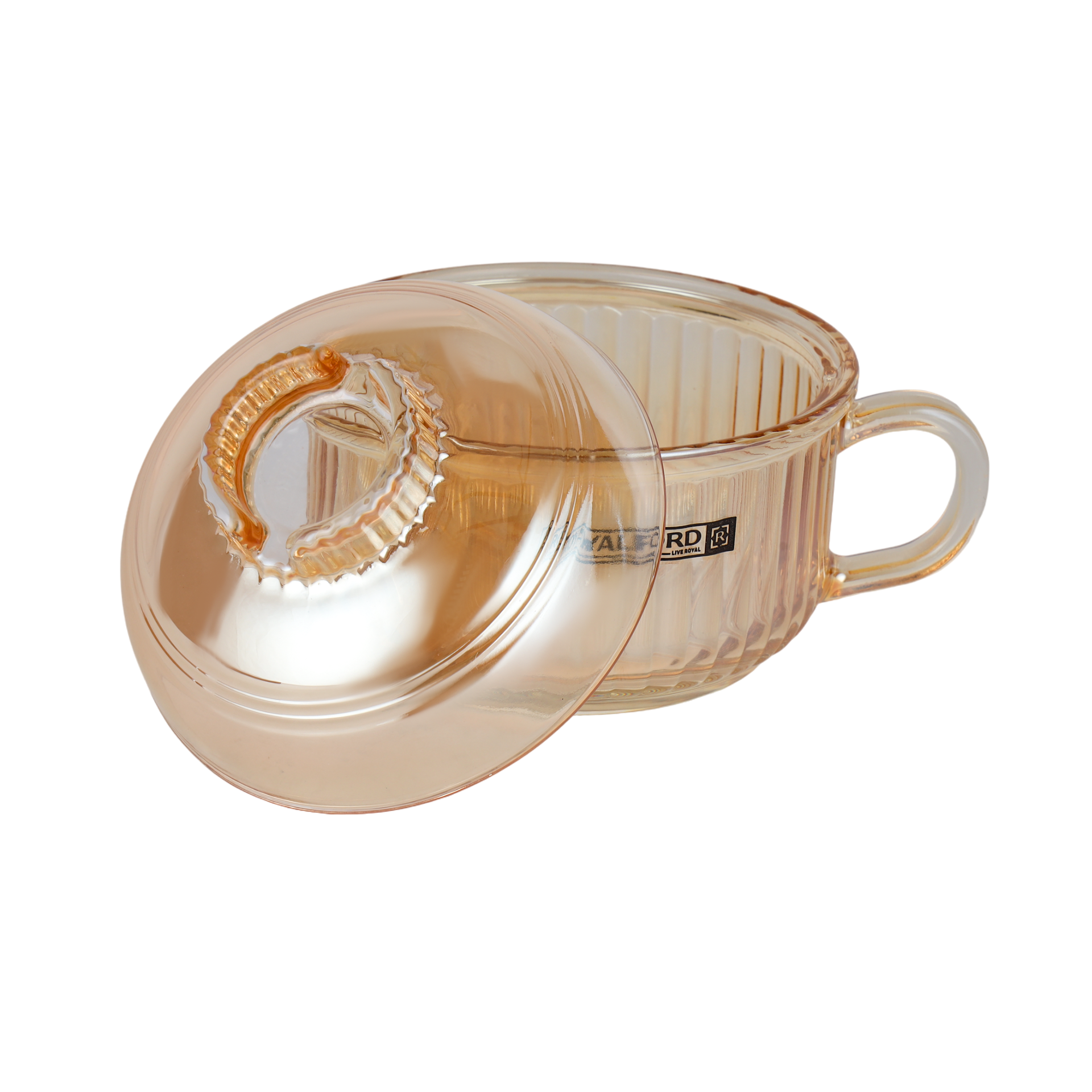 Glass Bowl With Lid  Or Soda Lime Pot Side Handle Mug Design gold and transparent