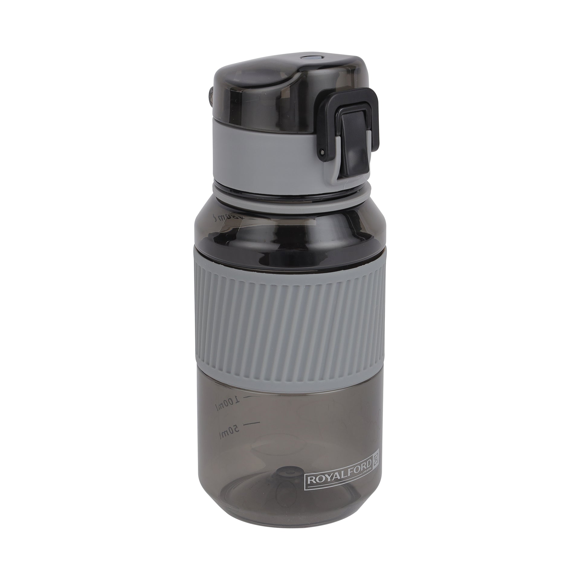 Royalford 480 ml Water Bottle- RF12354/ with Volume Tracker, Plastic Bottles with Push button Lid / Perfect for School, Office and Gym/ Leak-Proof and Eco-Friendly, Food-Grade and Elegant Design/ Pink and grey
