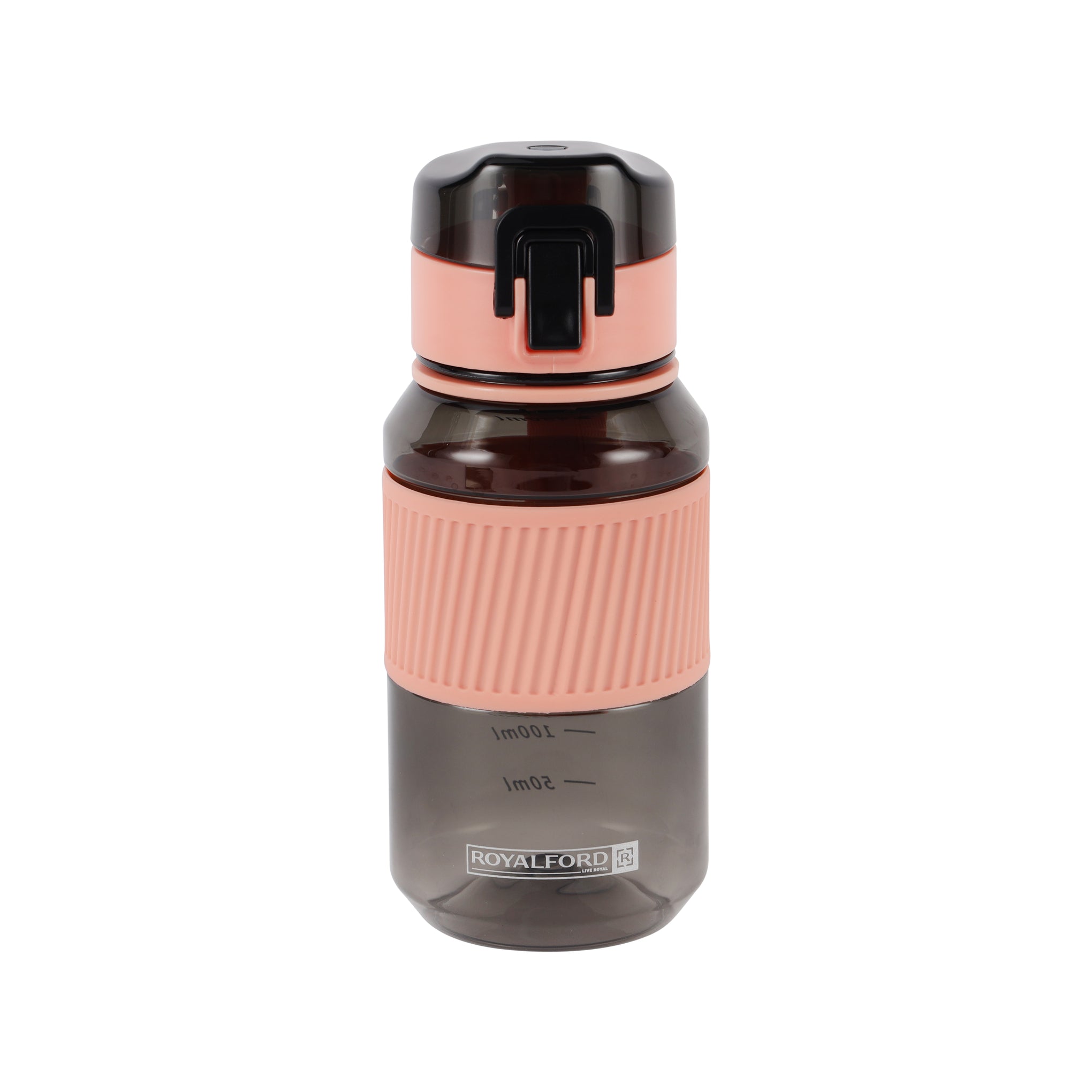 Royalford 480 ml Water Bottle- RF12354/ with Volume Tracker, Plastic Bottles with Push button Lid / Perfect for School, Office and Gym/ Leak-Proof and Eco-Friendly, Food-Grade and Elegant Design/ Pink and grey