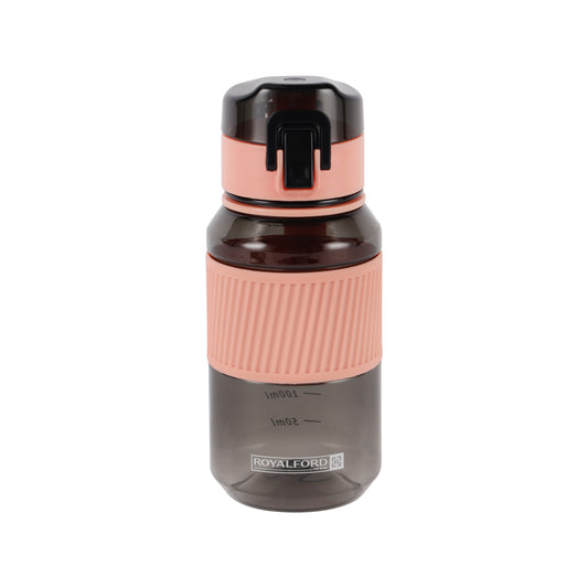 Royalford 480 ml Water Bottle- RF12354/ with Volume Tracker, Plastic Bottles with Push button Lid / Perfect for School, Office and Gym/ Leak-Proof and Eco-Friendly, Food-Grade and Elegant Design/ Pink and grey