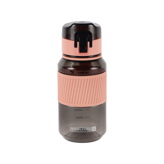 Royalford 480 ml Water Bottle- RF12354/ with Volume Tracker, Plastic Bottles with Push button Lid / Perfect for School, Office and Gym/ Leak-Proof and Eco-Friendly, Food-Grade and Elegant Design/ Pink and grey