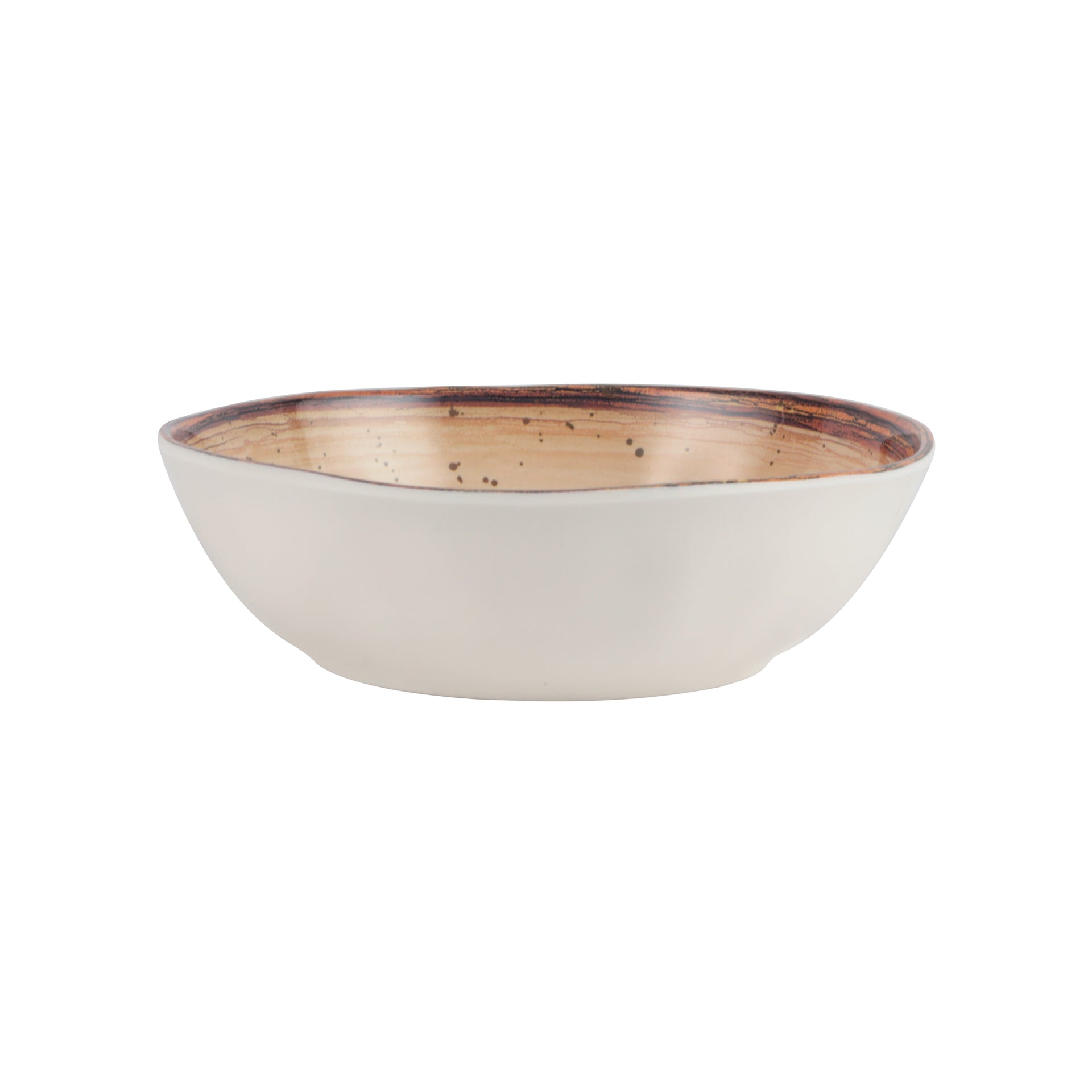 Royalford 6.4" Fine Stone Melamineware Serving Bowl RF12380 White Bowl with Elegant Brown Print, Non-Toxic and Hygienic Food-Grade Material, Dishwasher Safe Multicolor 6.4inch