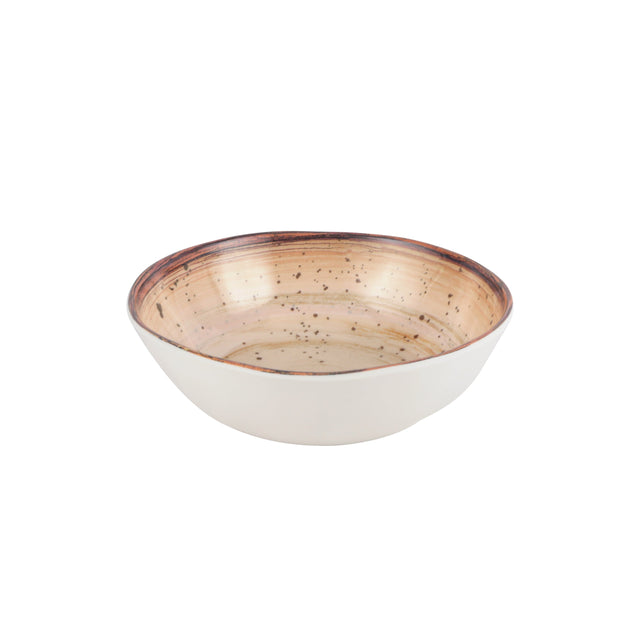 Royalford 6.4" Fine Stone Melamineware Serving Bowl RF12380 White Bowl with Elegant Brown Print, Non-Toxic and Hygienic Food-Grade Material, Dishwasher Safe Multicolor 6.4inch