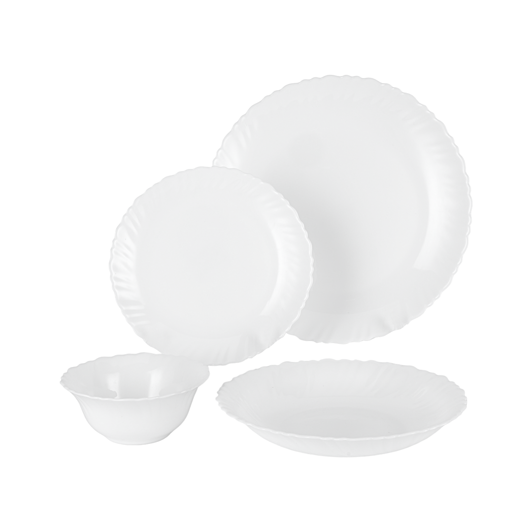 Royalford 16 Piece Classic Opalware Dinner Set | Includes Dinner, Deep and Dessert Plates and Serving Bowls | Dishwasher-Safe  Freezer and Microwave Safe | Chip-Resistant and Food-Grade/ White WHITE