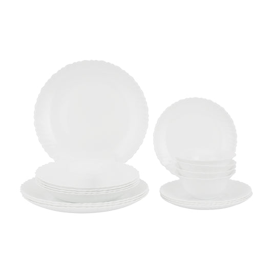 Royalford 16 Piece Classic Opalware Dinner Set | Includes Dinner, Deep and Dessert Plates and Serving Bowls | Dishwasher-Safe  Freezer and Microwave Safe | Chip-Resistant and Food-Grade/ White WHITE