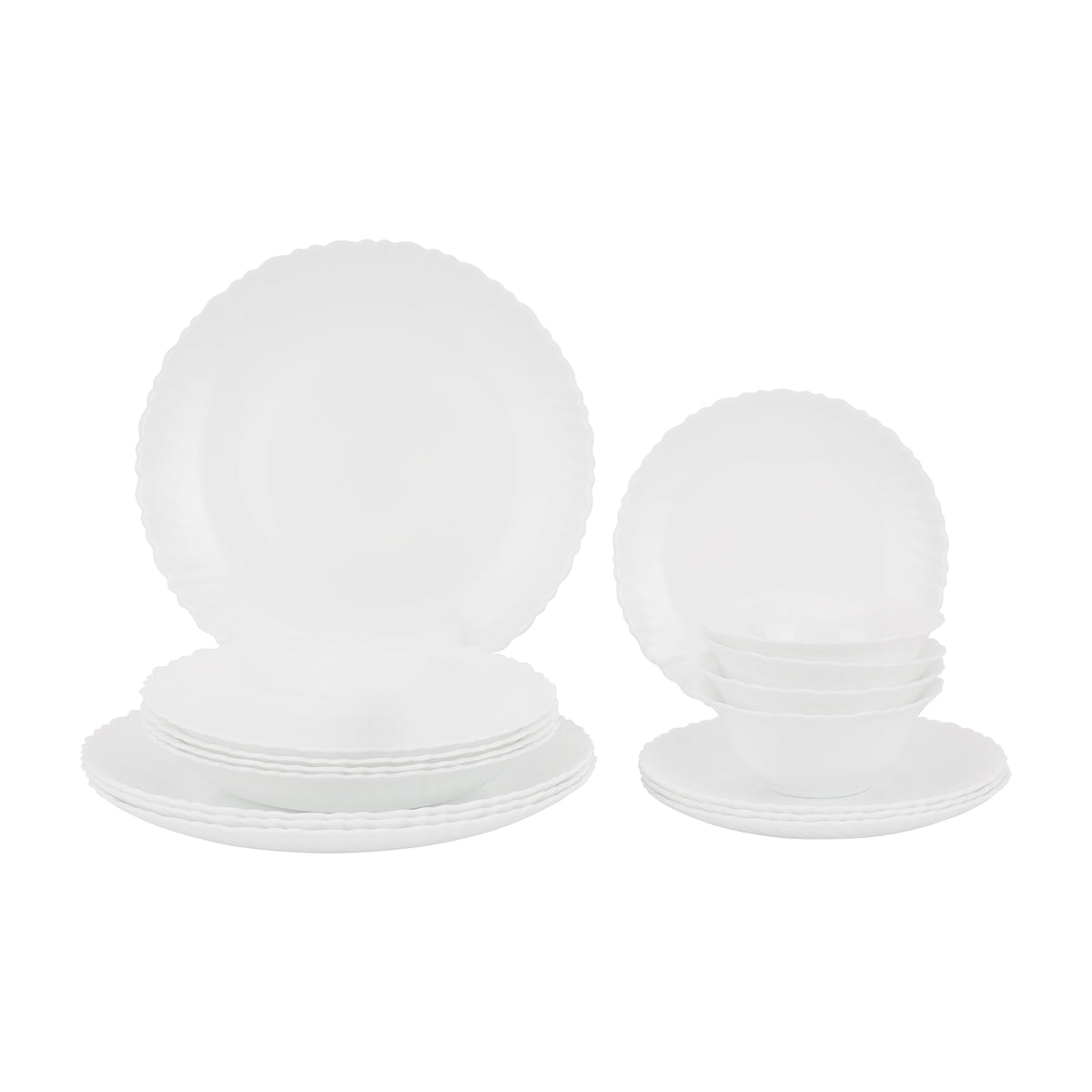16-Piece Classic Opalware Dinner Set | Service for 4 | Dinner Plates, Deep Plates, Dessert Plates & Bowls | Microwave, Dishwasher & Freezer Safe | White