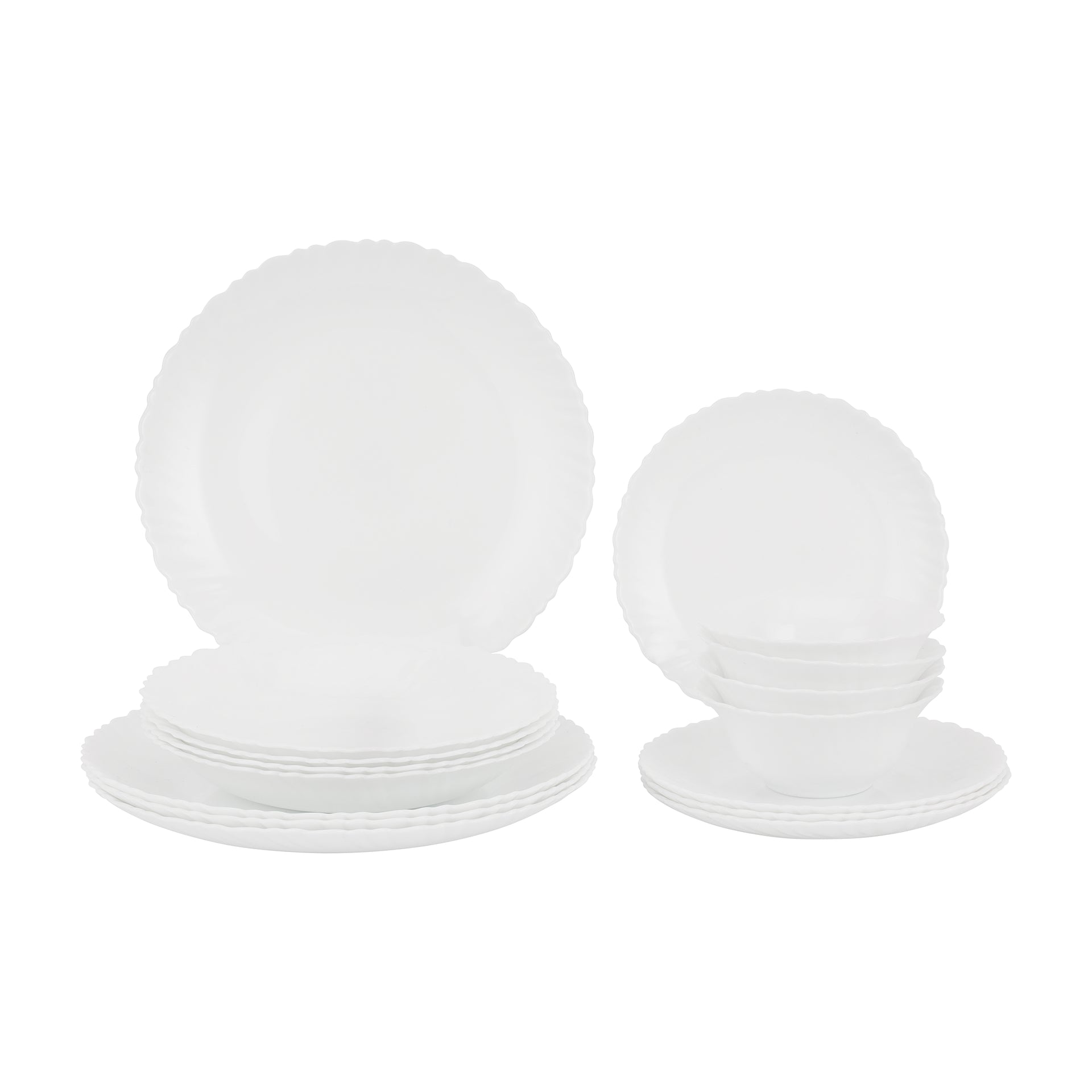 Royalford 16 Piece Classic Opalware Dinner Set | Includes Dinner, Deep and Dessert Plates and Serving Bowls | Dishwasher-Safe  Freezer and Microwave Safe | Chip-Resistant and Food-Grade/ White WHITE