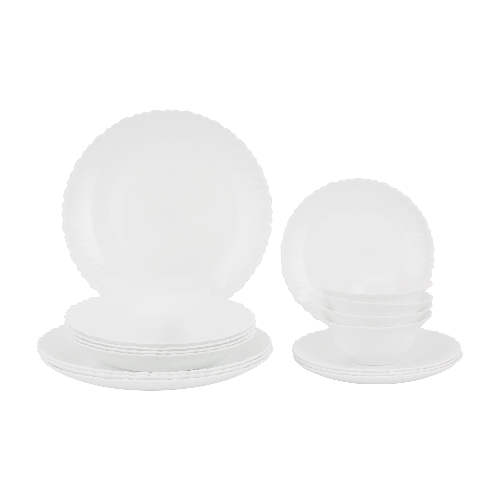 Royalford 16 Piece Classic Opalware Dinner Set | Includes Dinner, Deep and Dessert Plates and Serving Bowls | Dishwasher-Safe  Freezer and Microwave Safe | Chip-Resistant and Food-Grade/ White WHITE