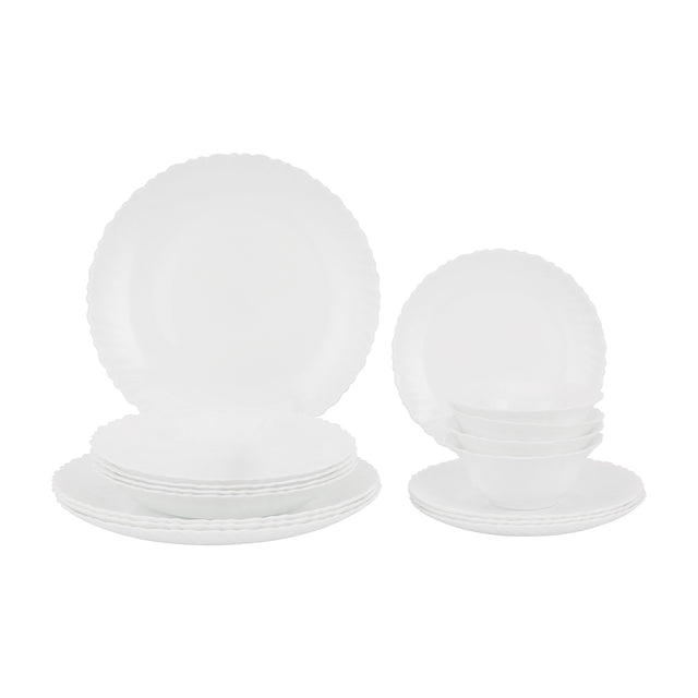16-Piece Classic Opalware Dinner Set | Service for 4 | Dinner Plates, Deep Plates, Dessert Plates & Bowls | Microwave, Dishwasher & Freezer Safe | White