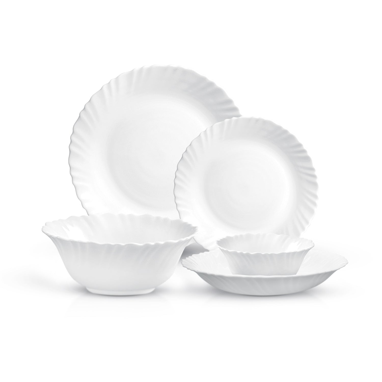 Royalford 18 Piece Classic Opalware Dinner Set | Includes Dinner, Deep and Dessert Plates and Serving Bowls | Dishwasher-Safe, Freezer and Microwave Safe |  Chip-Resistant and Food-Grade/ White WHITE
