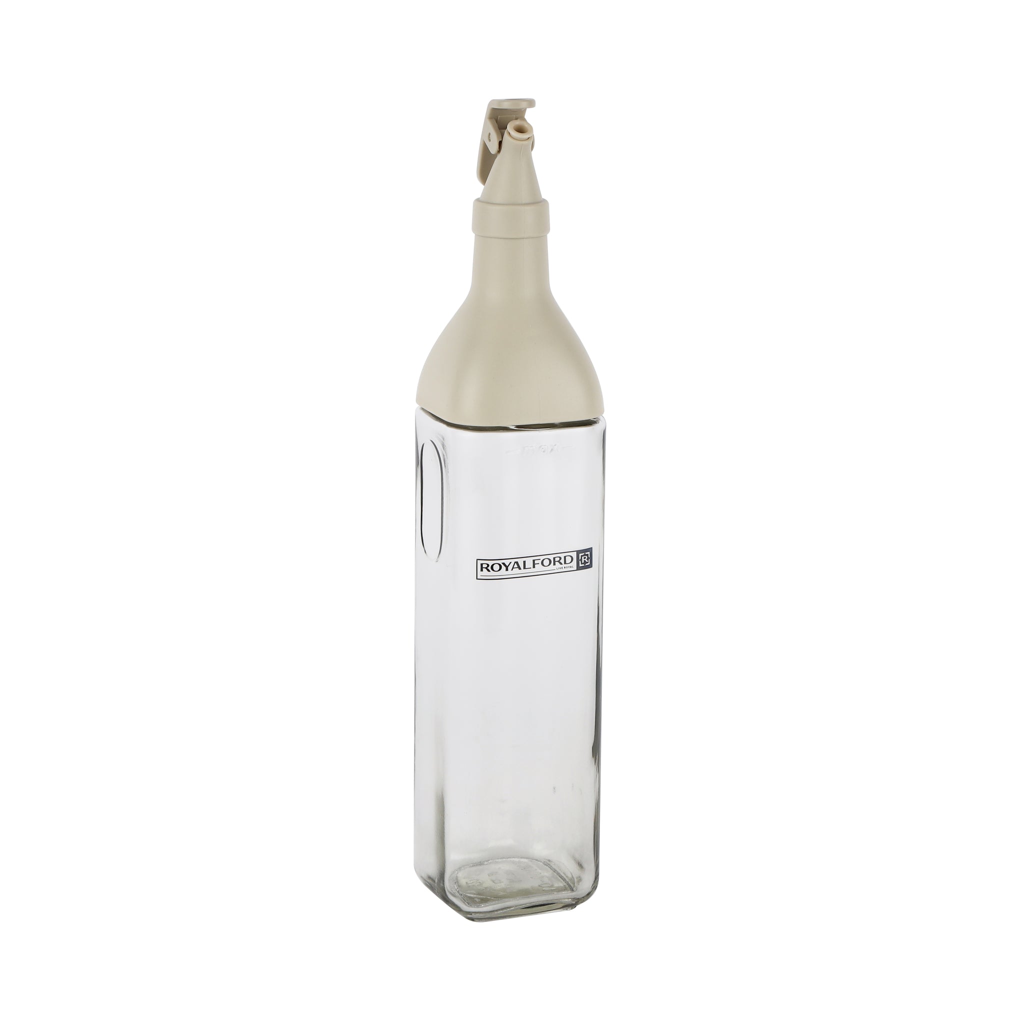 Royalford 500ml Glass Oil Bottle RF12418 Transparent Dispenser Perfect for Dispensing Oil, Vinegar, Olive Oil, Spices, Etc. with PP Lid and Convenient Pouring Spout Clear and White Multicolor