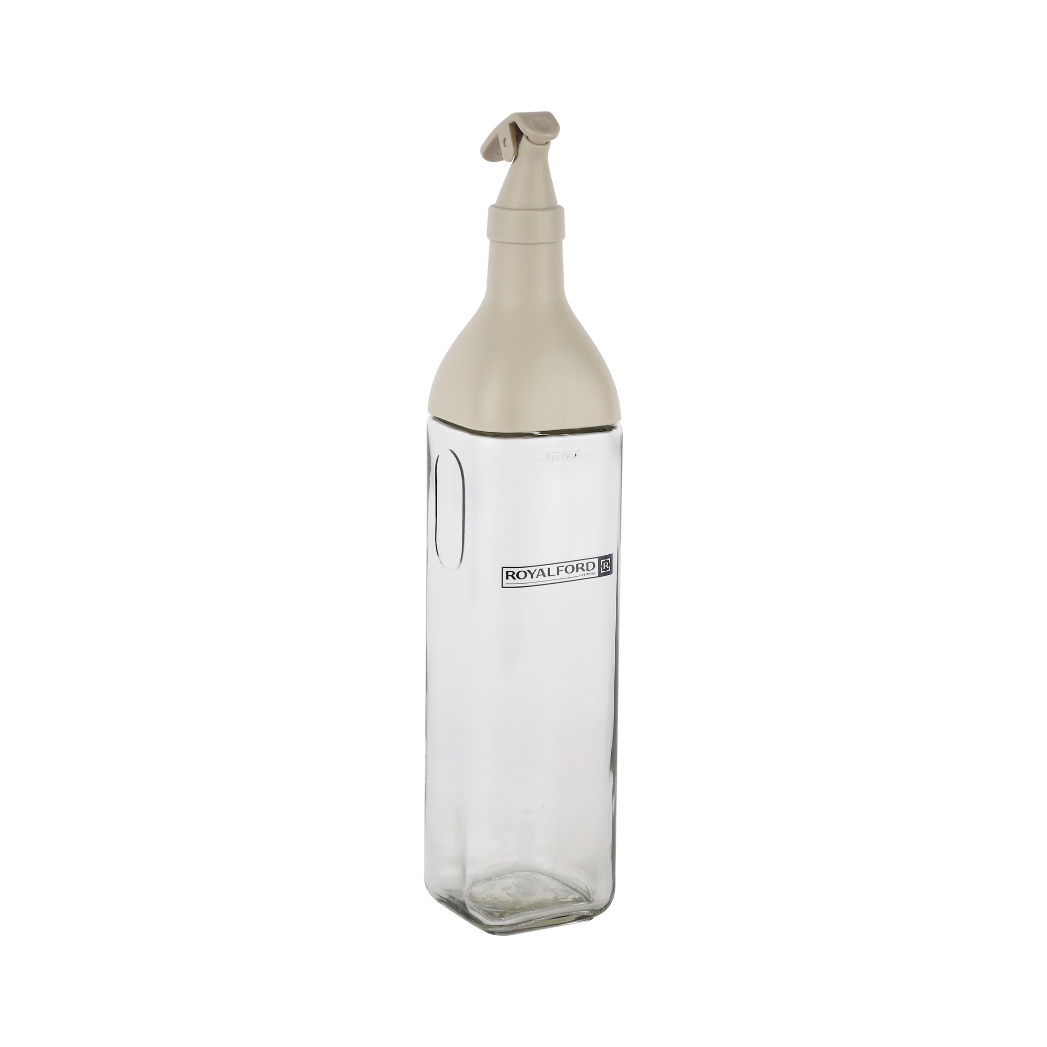 Royalford 500ml Glass Oil Bottle RF12418 Transparent Dispenser Perfect for Dispensing Oil, Vinegar, Olive Oil, Spices, Etc. with PP Lid and Convenient Pouring Spout Clear and White Multicolor