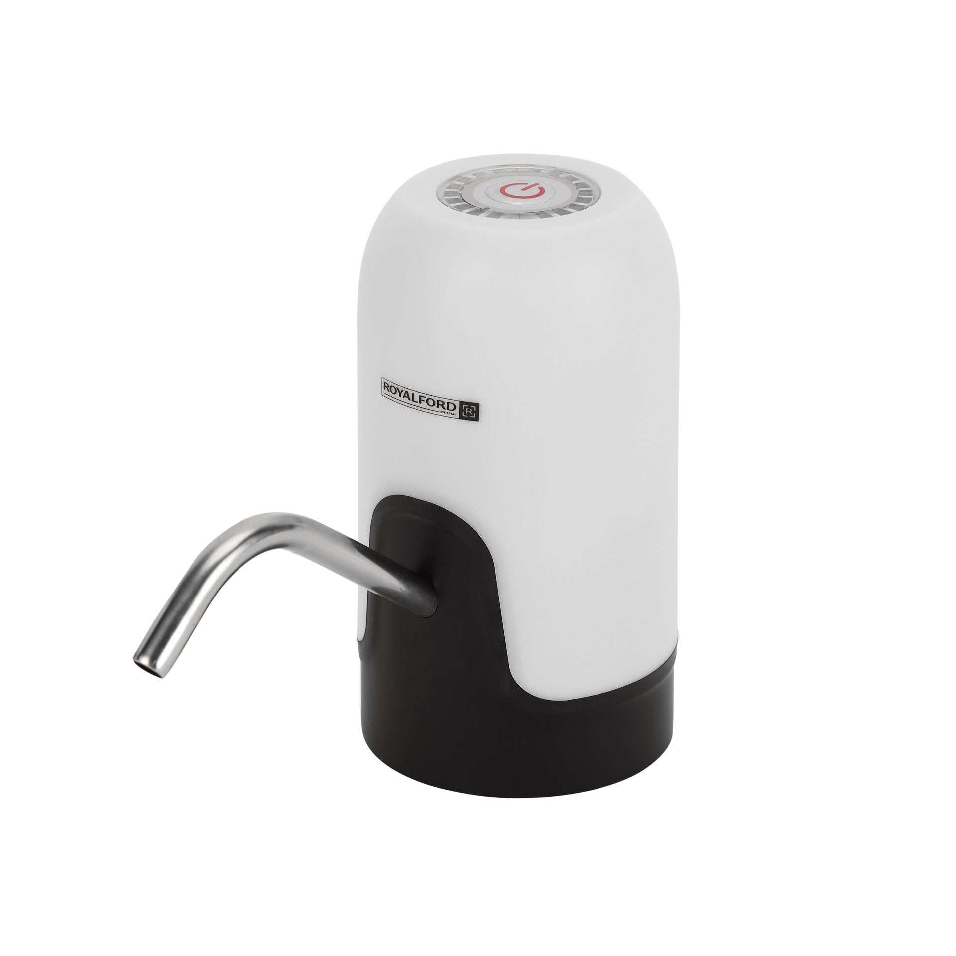 Royalford Rechargeable Water Pump RF12434 Simple Installation, Pump for Water Gallon Light Weight Pump with Easy One Touch Mechanism with LED Indicator and USB Charging White