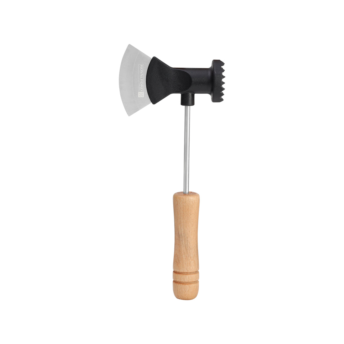 Royalford 2-in-1 Meat Tenderizer with Axe Knife RF12453 Beech Wood Handle, Stylish and Long Classic Design, Chop and Tenderise Meat Pieces, Used for Steak, Chicken, Fish Multicolor