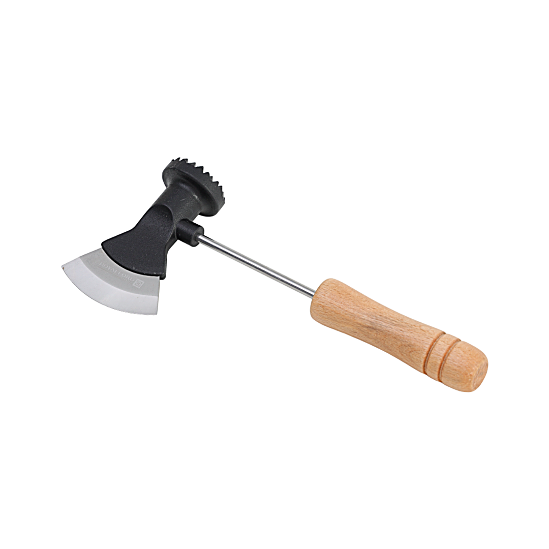 Royalford 2-in-1 Meat Tenderizer with Axe Knife RF12453 Beech Wood Handle, Stylish and Long Classic Design, Chop and Tenderise Meat Pieces, Used for Steak, Chicken, Fish Multicolor
