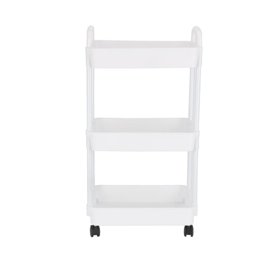 Royalford 3 Tier Storage Cart- RF12462/ Metal Multi-Purpose Cart Trolley with Wheels for Living, Kitchen, Office, Home, Washroom, etc./ for Fruits, Vegetables, Accessories, Toiletries, etc./ Compact Design, Easy to Assemble, Clean and Maintain/ White