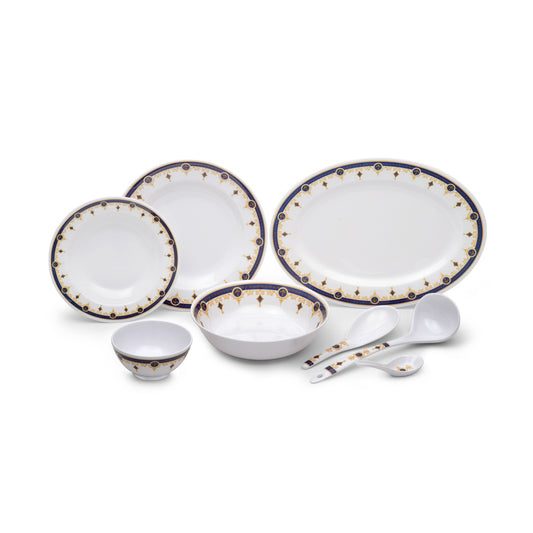 56-Piece Melamlne Dinner Set With 2X36 Cm Oval Plate, 12X25 Cm Deep Plate, 12X20 Cm Deep Plate, 12X12 Cm Round Bowl, 2X22 Cm Serving Bowl, 2 X Rice Spoon, 2 X Ladle, 12Xsoup Spoon, Serves 12 For Famlly Gatherings, White Multicolor