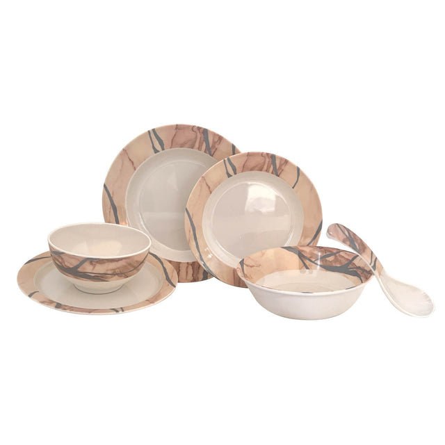 Royalford 32Pc Melamine Dinner Set ,break resistant ,freezer safe and Top Rack Dishwasher Safe Beige & Brown 10inch