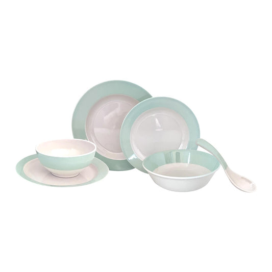Royalford 32Pc Melamine Dinner Set ,break resistant ,freezer safe and Top Rack Dishwasher Safe Green and White 10inch