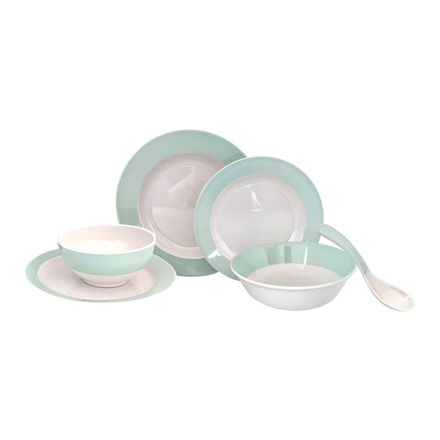 Royalford 32Pc Melamine Dinner Set ,break resistant ,freezer safe and Top Rack Dishwasher Safe Green and White 10inch