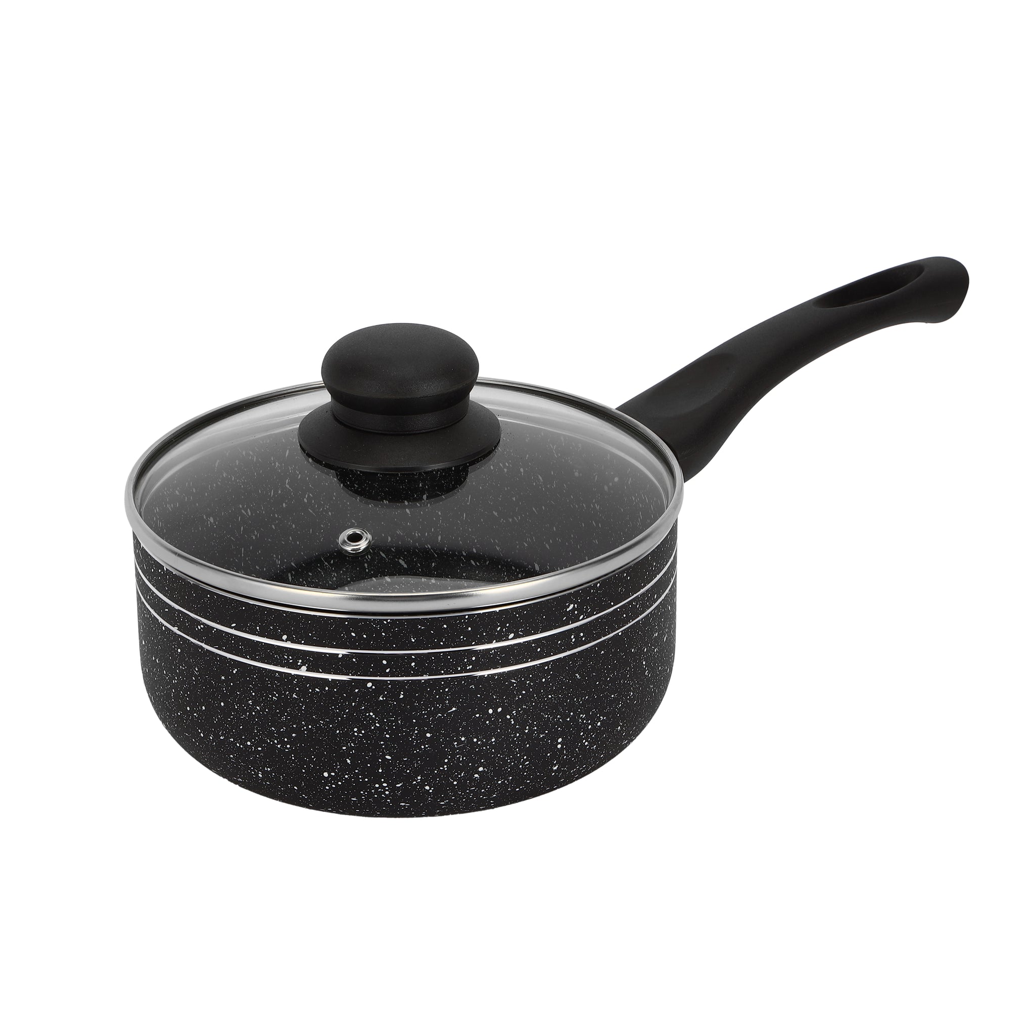 Royalford 9-piece Marble Coated and Press Aluminum Body Ritz Plus Cookware Set  Dot Induction Base, Bakelite Handles and Lid/ Includes Casseroles, Saucepan, Bamboo Kitchen Tools and Fry Pan/ Black Black