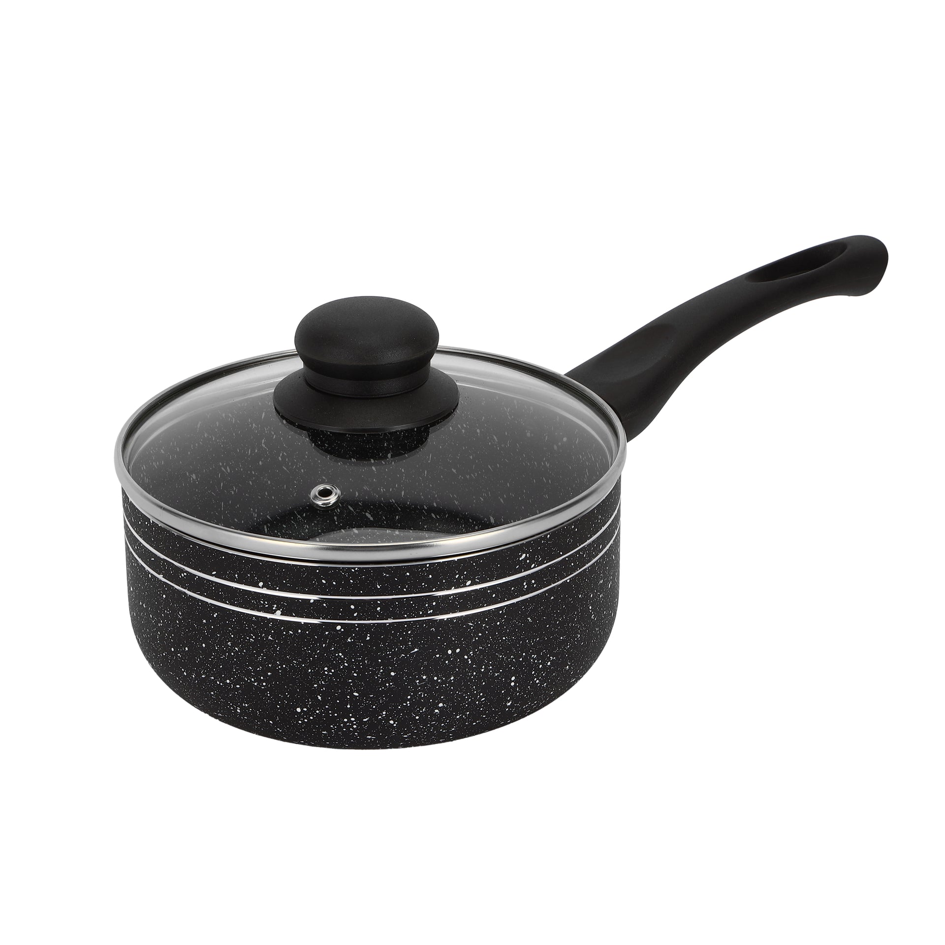 Royalford 9-piece Marble Coated and Press Aluminum Body Ritz Plus Cookware Set  Dot Induction Base, Bakelite Handles and Lid/ Includes Casseroles, Saucepan, Bamboo Kitchen Tools and Fry Pan/ Black Black