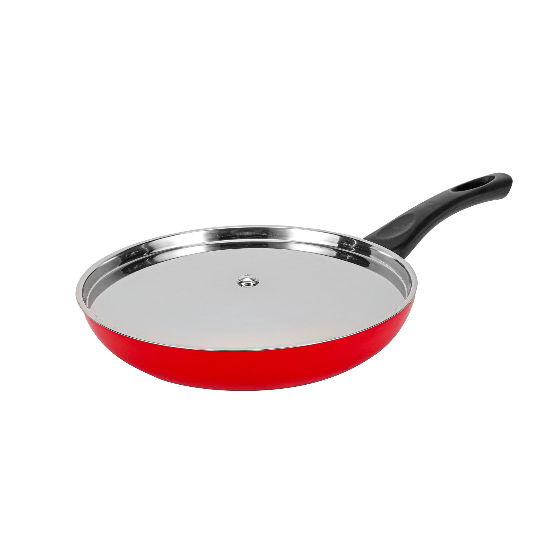 Royalford 24 cm Aluminum Nonstick Frypan with Stainless Steel Lid / Strong Body with 3 Layer Coating and Heat Resistant Bakelite Handle/ Perfect for Frying, Sauting, Tempering/ Black Black
