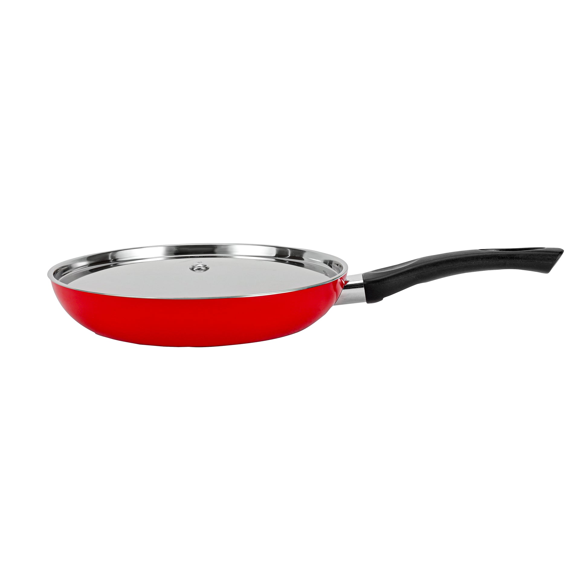 Royalford 26 cm Aluminum Nonstick Frypan with Stainless Steel Lid / Strong Body with 3 Layer Coating and Heat Resistant Bakelite Handle/ Perfect for Frying, Sauting, Tempering/ Black Black