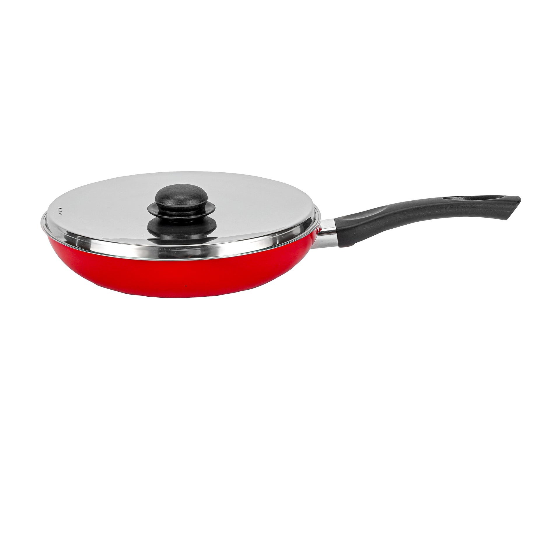 Royalford 30 cm Aluminum Nonstick Frypan with Stainless Steel Lid / Strong Body with 3 Layer Coating and Heat Resistant Bakelite Handle/ Perfect for Frying, Sauting, Tempering/ Black Black