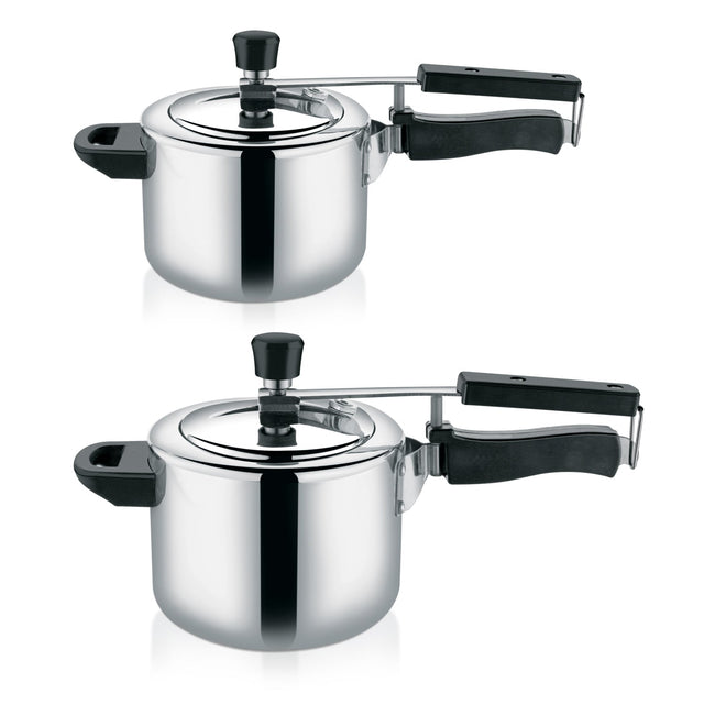 Royalford 5 liter and 3 liters Aluminum Pressure Cooker Combo| Durable Construction with Firm and Comfortable Handles/ Non-Induction SILVER