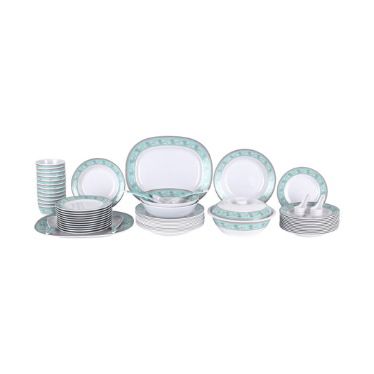 Royalford 70 Piece Melamineware Dinner Set- RF12676/ Includes Deep, Flat and Oval Plates, Serving Bowls and Rice Spoon, Soup Spoons and Ladle/ Dishwasher-Safe and Freezer-Friendly Multicolor