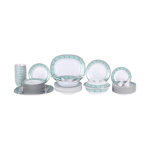 Royalford 70 Piece Melamineware Dinner Set- RF12676/ Includes Deep, Flat and Oval Plates, Serving Bowls and Rice Spoon, Soup Spoons and Ladle/ Dishwasher-Safe and Freezer-Friendly Multicolor