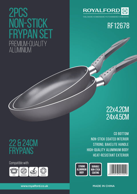 Royalford Aluminium Frypan 2-Piece Set, 22 cm x 24 cm Size