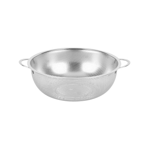 Royalford 25.5 cm Multipurpose Stainless Steel Strainer Basket- RF12683/ Colander with Strong Handles, Perfect for Washing Rice, Fruits, Vegetable and Straining Pasta, Rice, Noodles/ Stylish Design with Micro Perforated Holes Silver