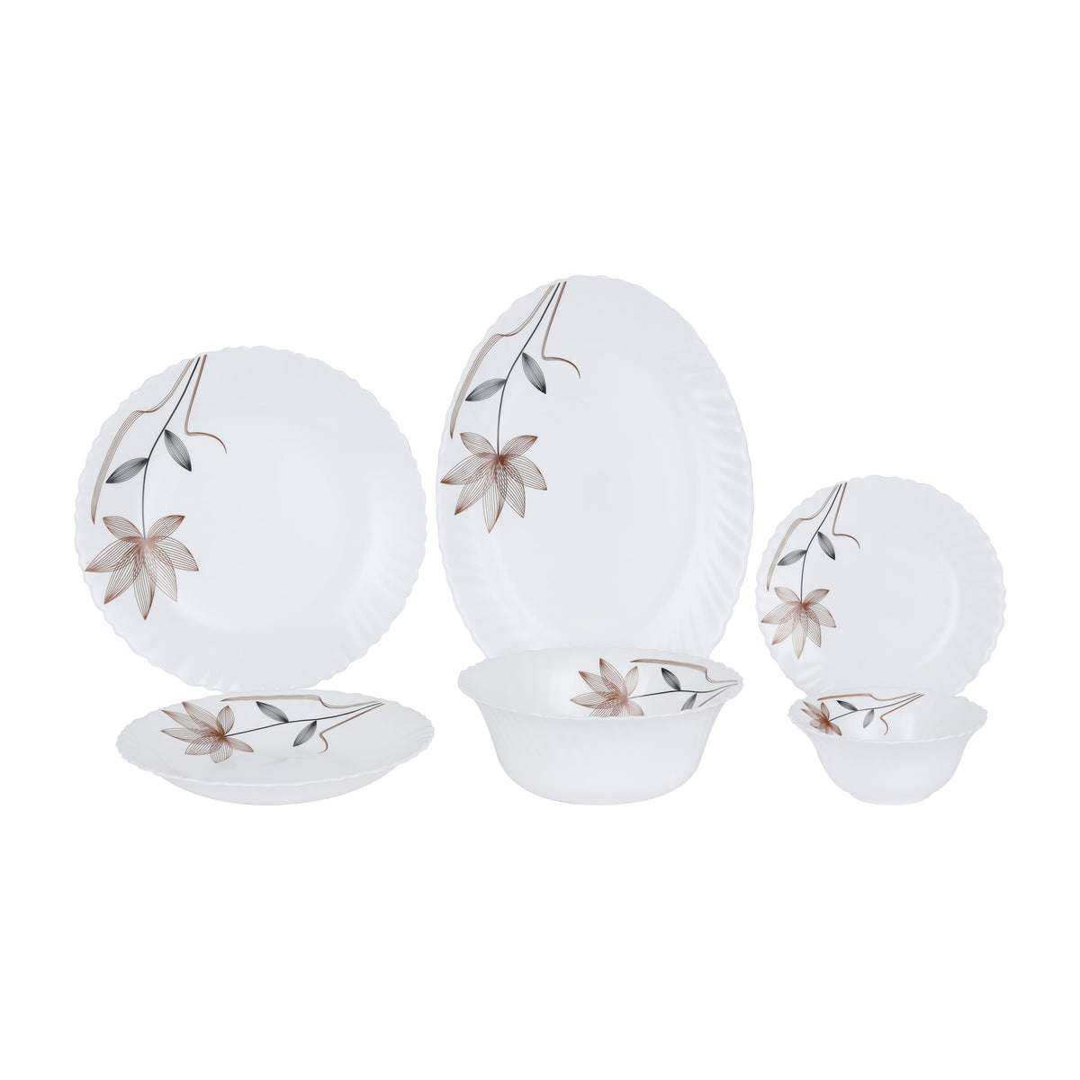 Royalford Opalware Dining Collection RF12686 Exquisite Floral Design 18-Piece Dinner Set 10.5” Plate,7.5” Plate,8.5” Soup Plate,5” Bowl,13.5” Oval Plate x 1pc,8” Bowl x 1p