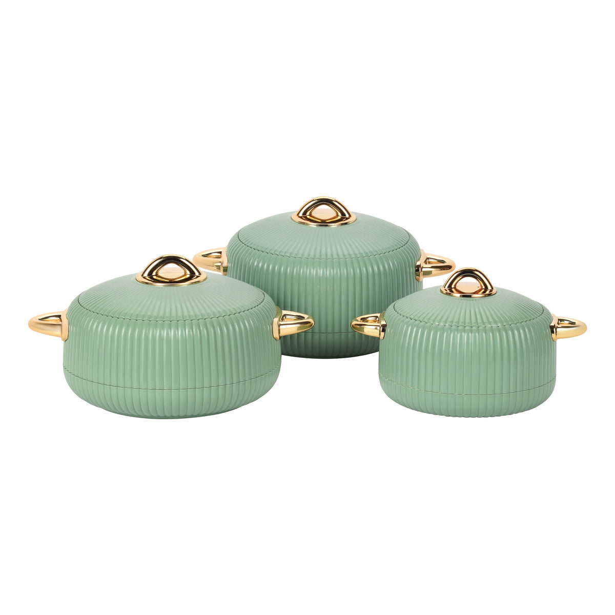 Set Of 3 Pearl Insulated Hot Pot Casserole With Stainless Steel Inner Green