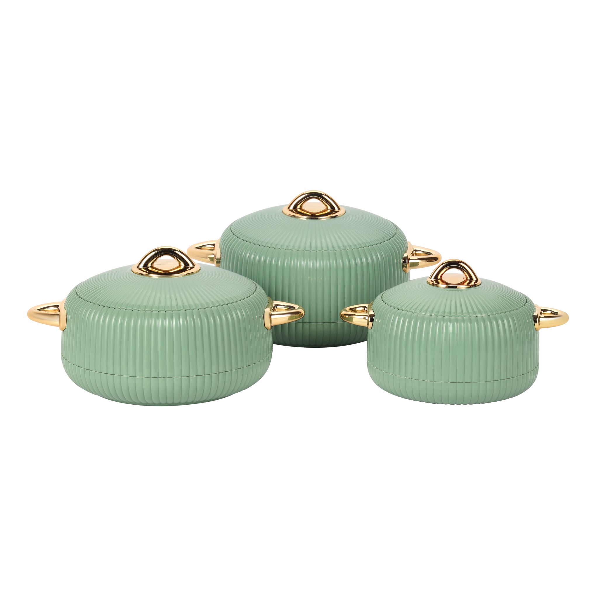 Set Of 3 Pearl Insulated Hot Pot Casserole With Stainless Steel Inner Green