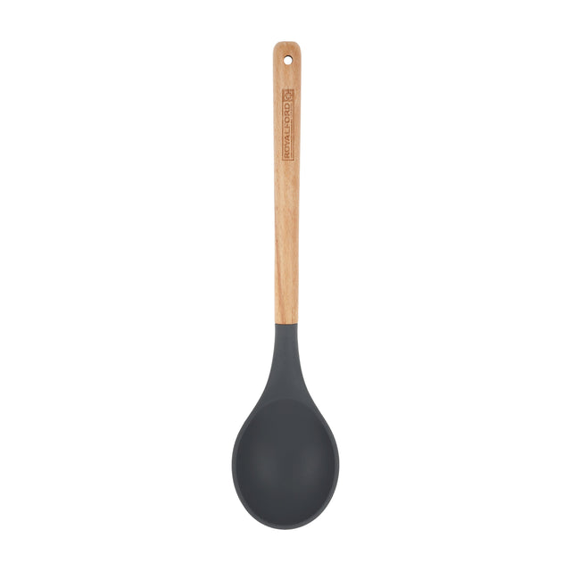 Silicone Serving Spoon with Wooden Handle 32cm – Food-Grade Non-Stick Cooking & Serving Spoon for Rice, Curries, Gravies & More