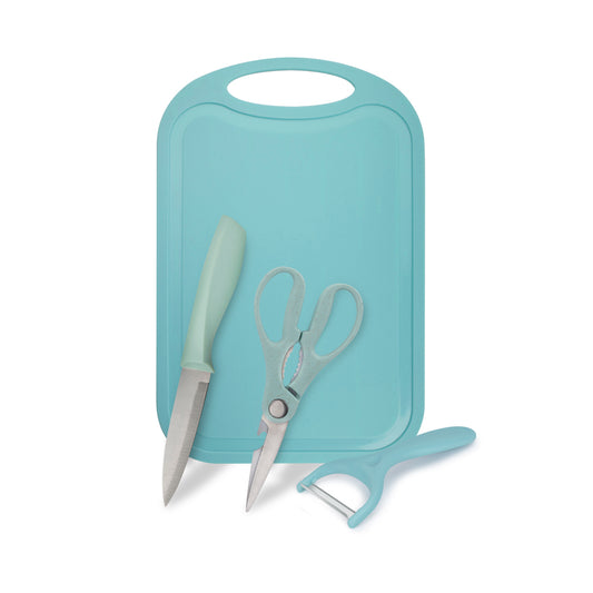 Royalford 4-Piece Kitchen Gadget Set- RF12755/ Includes Y-Peeler, Utility Knife, Chopping Board, 3-in-1 Scissors Assorted Colors Assorted Colors