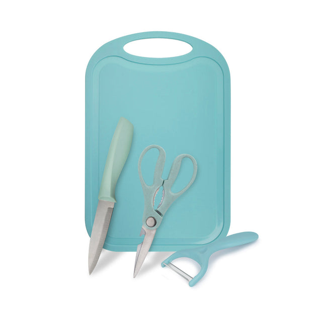 Royalford 4-Piece Kitchen Gadget Set- RF12755/ Includes Y-Peeler, Utility Knife, Chopping Board, 3-in-1 Scissors Assorted Colors Assorted Colors